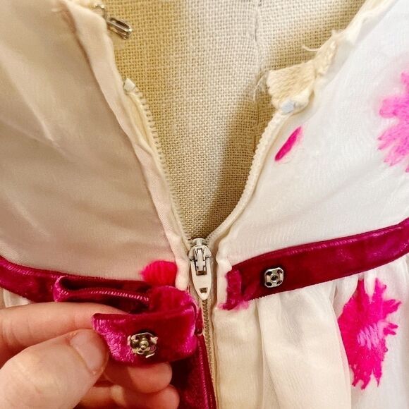 Lorrie Deb Vintage Dress Floral Embroidered White and Pink Size Small VTG 11 - Picture 8 of 16